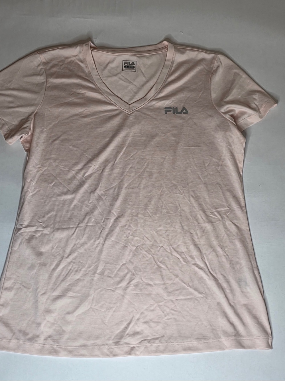 FILA Women's Light Pink V-Neck Short Sleeve Tee